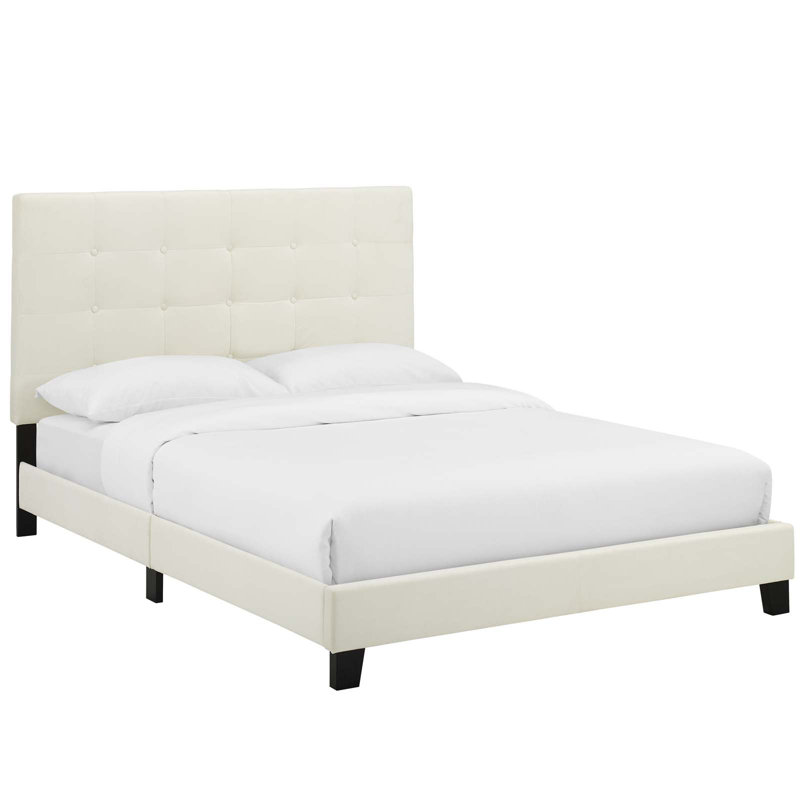 Modway Melanie Tufted Button Upholstered Performance Velvet Platform Bed, Ivory, Full