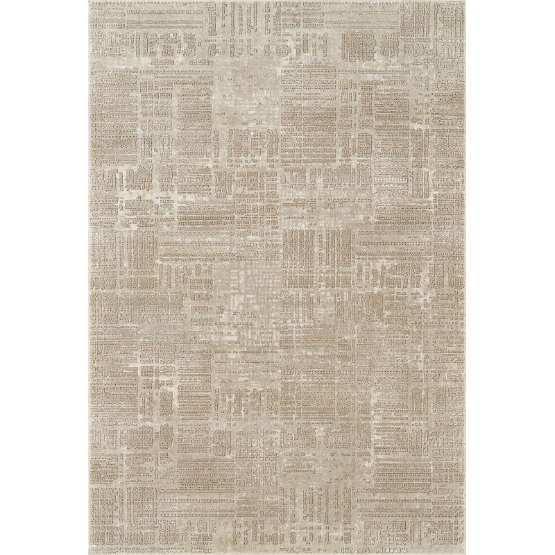 Leala Ivory & Brown Abstract High-Low Modern Rug, Ivory/Brown, 7'10" x 10'1"