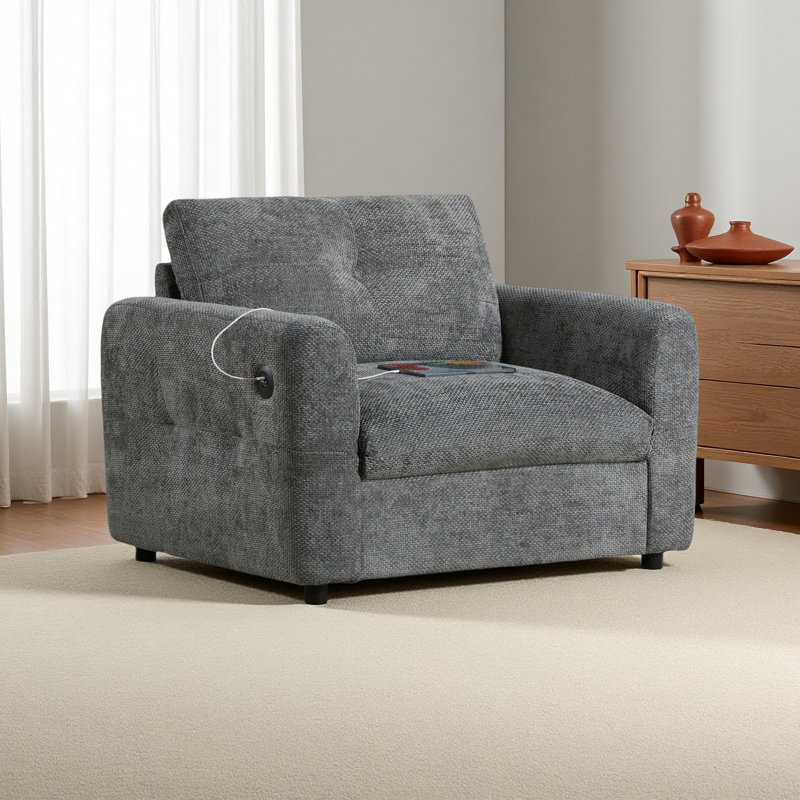 Fauteuil en chenille avec assise large, Gris