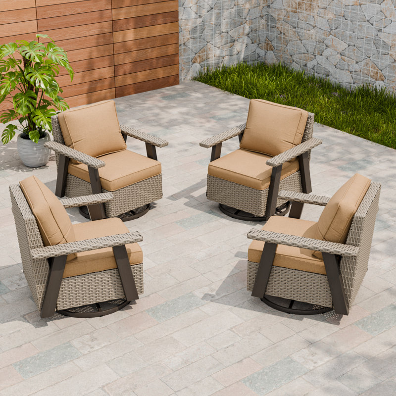 Ensemble de chaises berçantes pivotantes d'extérieur, ensemble de chaises de patio en rotin et osier à 360 °, Tanné