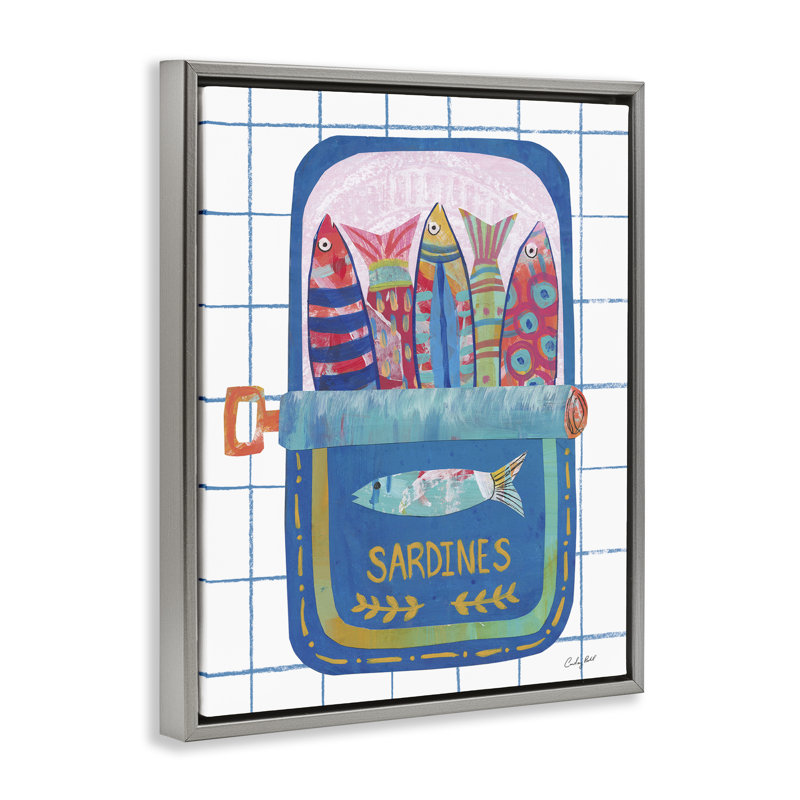 Cadre flottant en étain bleu sardines Silly, design par Courtney Prahl, H 21 po x l 17 po, Cadre flottant gris lustré