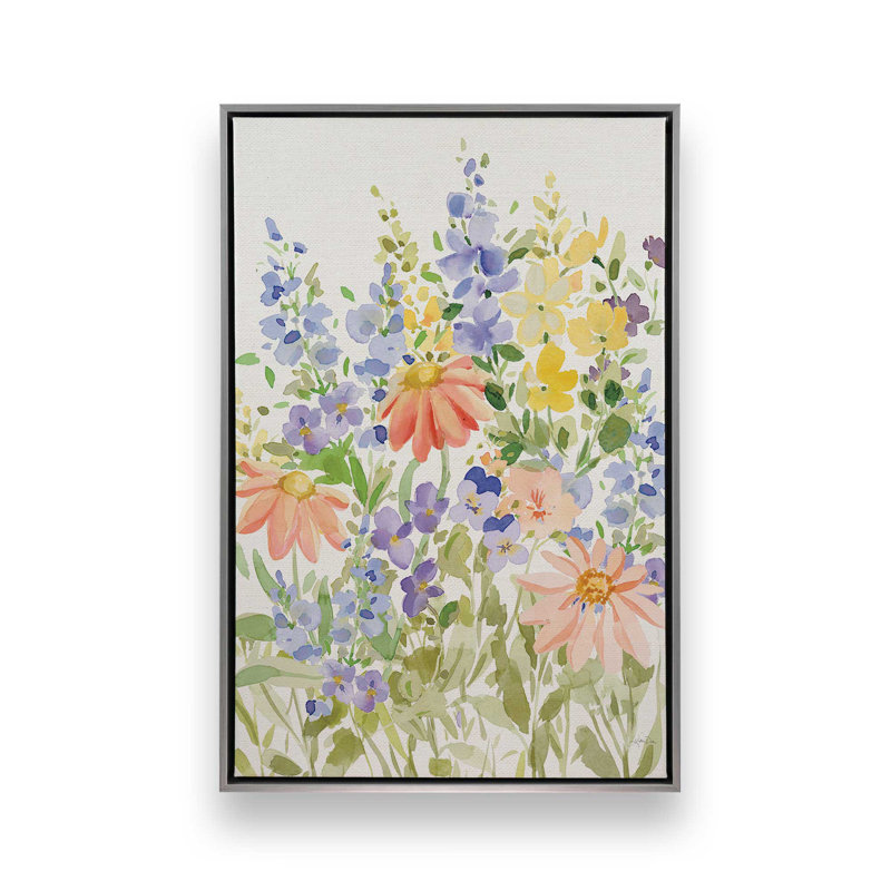 «Spring Celebration VII» par Katrina Pete, reproduction d'art, H 40 po x l 30 po, Argent argent, Cadre flottant