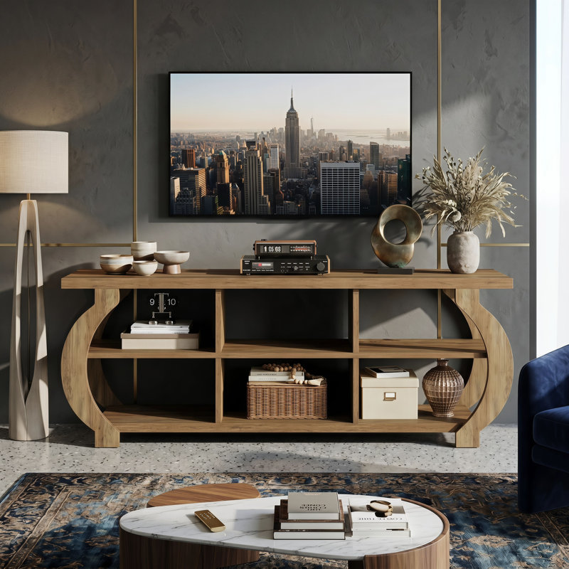 Meuble télé 63 po, console de télévision média avec rangement Farmhouse