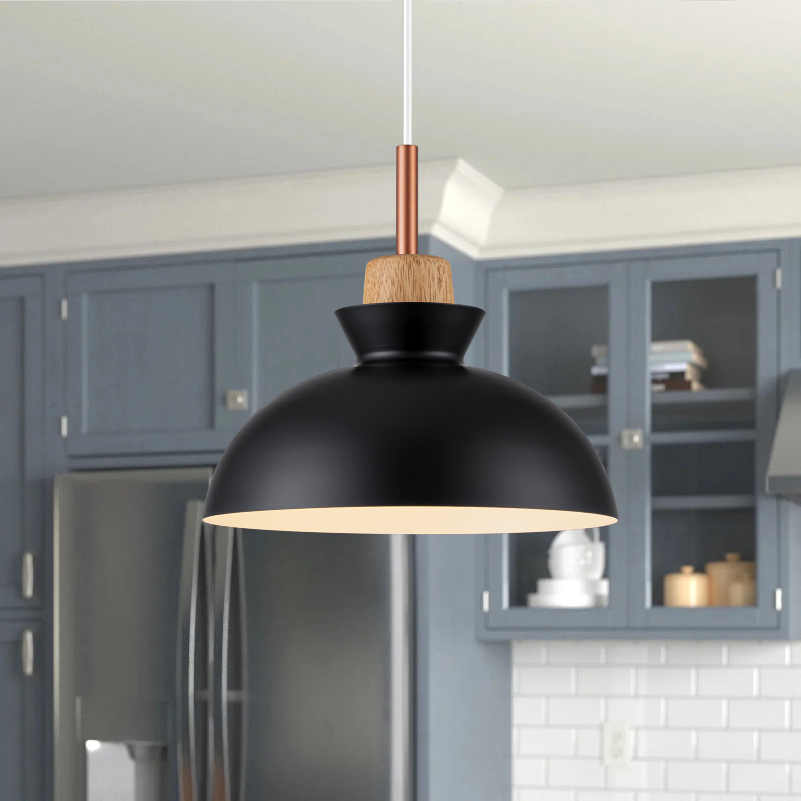 Ozma Dimmable Dome Single Light Pendant, Black