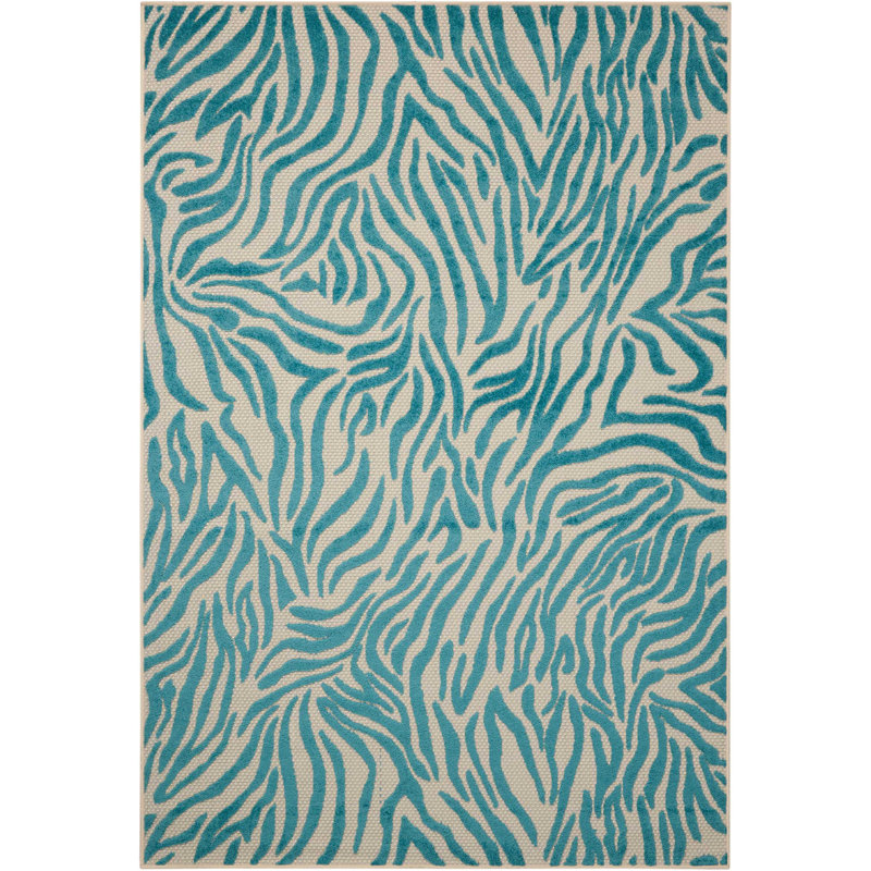 Tapis bleu à rayures Newton, Rectangle 3 pi 6 po x 5 pi 6 po