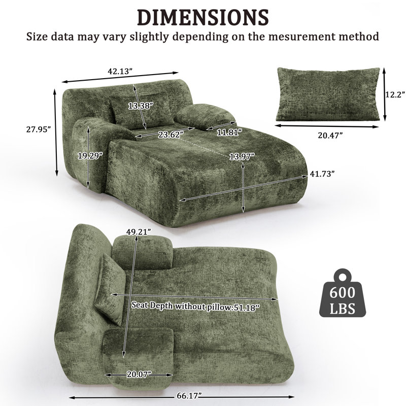 Canapé-lit à compression surdimensionné de 66 po avec coussin lombaire, Vert