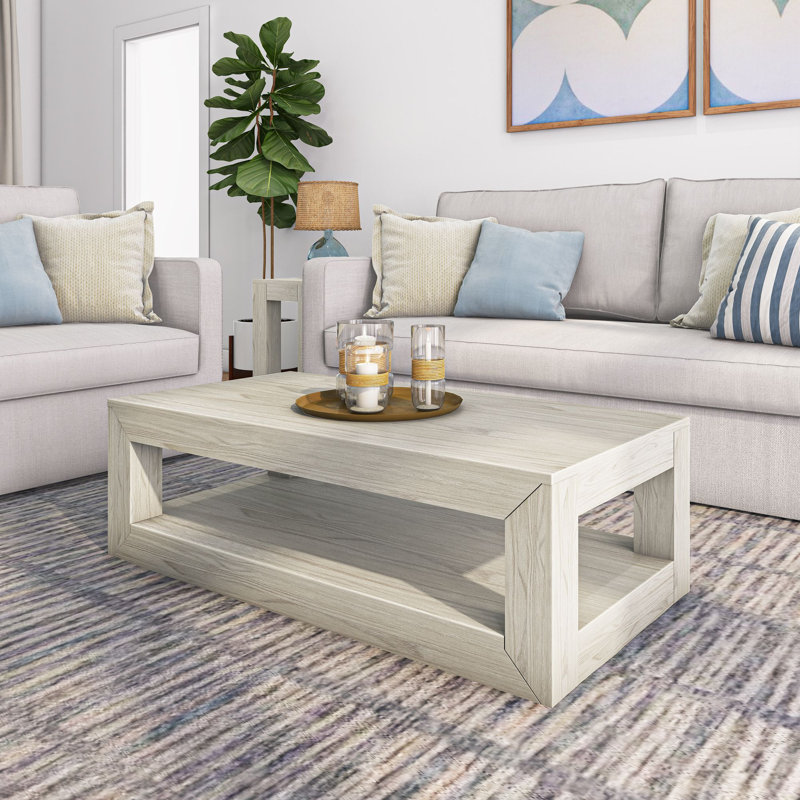 Table basse Casmey, Sable blanc brossé au fil, H 15 po x l 48 po x P 24 po 