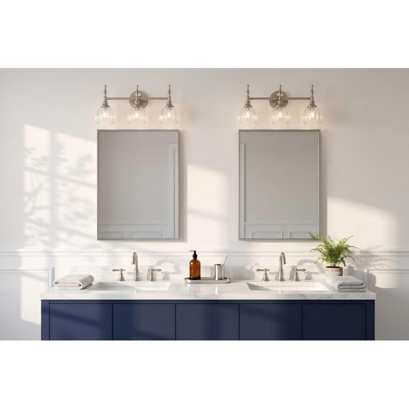 Modern Bathroom Vanity Light Fixture with Tulip Glass Shades, Brushed Nickel, 3 Lights