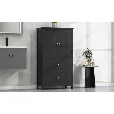 Bathroom Storage Cabinet, Cabinet With Two Doors And Drawers, Adjustable Shelf, MDF Board