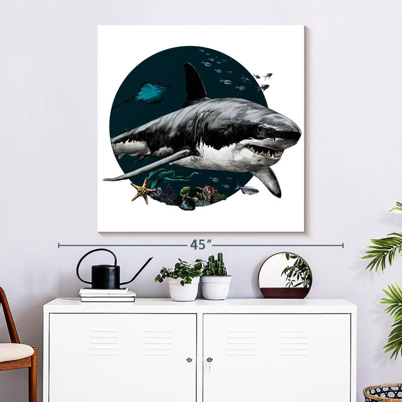 Crowle Gray Shark Illustration, 33" H x 33" W