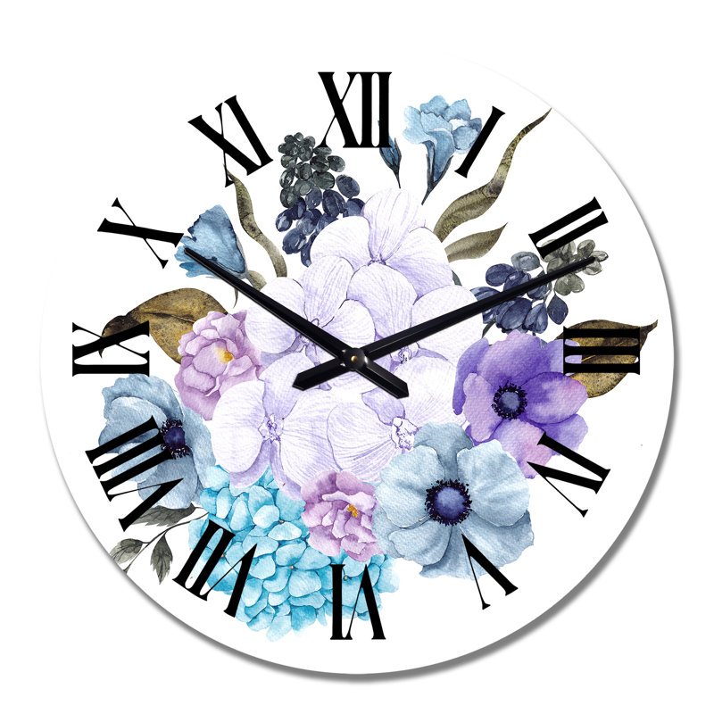 Bouquet de mauve clair, bleu et vert - Horloge murale traditionnelle, Moyen