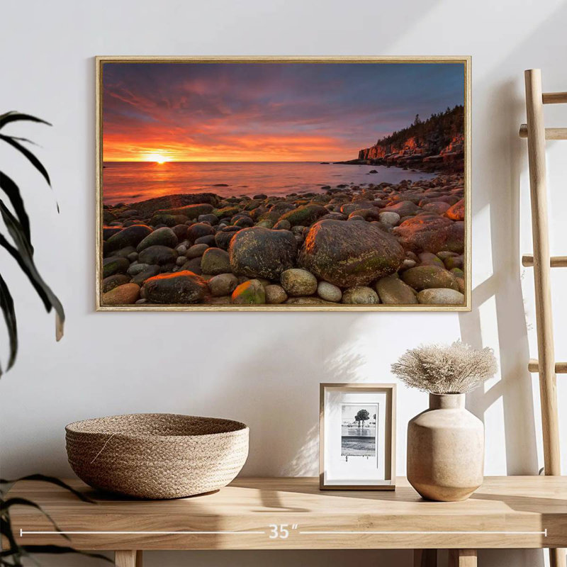 Lever de soleil au parc national d'Acadia, Cadre flottant en bois naturel, 25 po x 17 po