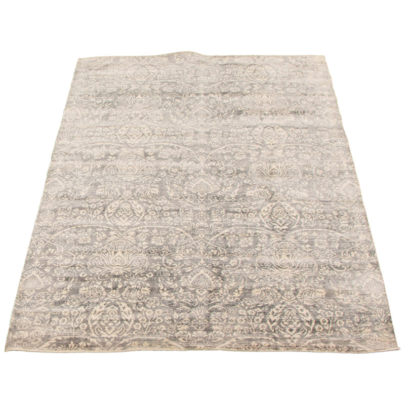 Tapis décoratif en viscose gris/Ivoire noué à la main New Age 4 pi 10 po x 7 pi 10 po one-of-a-kind