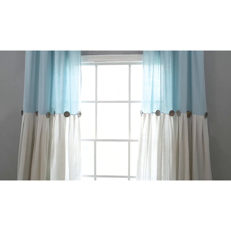 Blush and Off-White Linen Button Window Curtain Panel