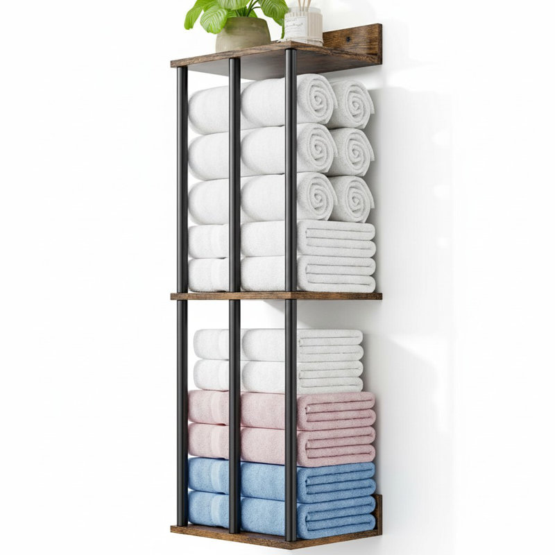 Porte-serviettes mural avec tablette en bois