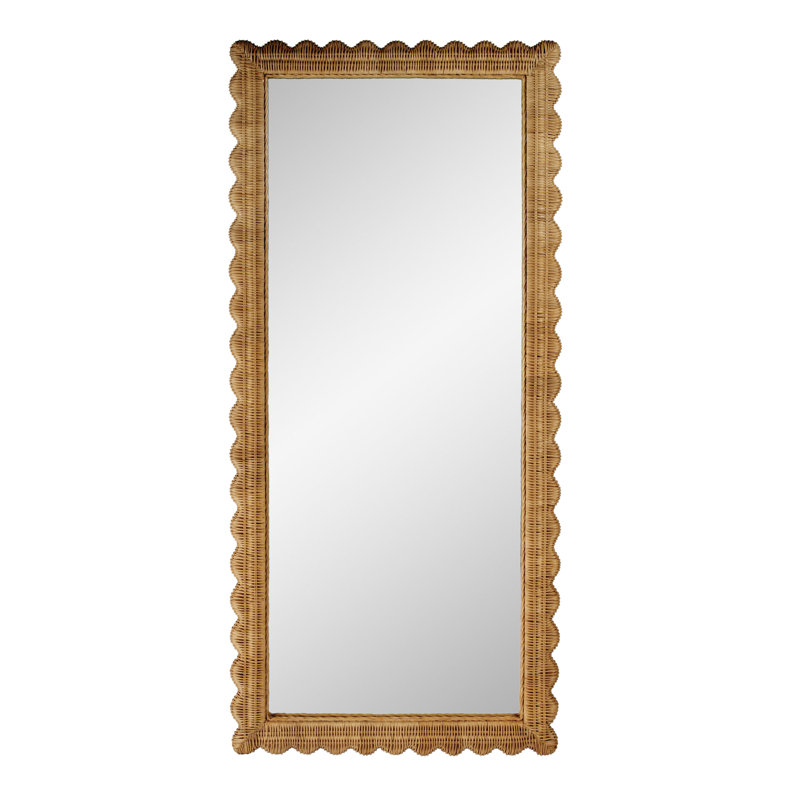 Flora Scalloped  Rattan Floor Mirror, Honey