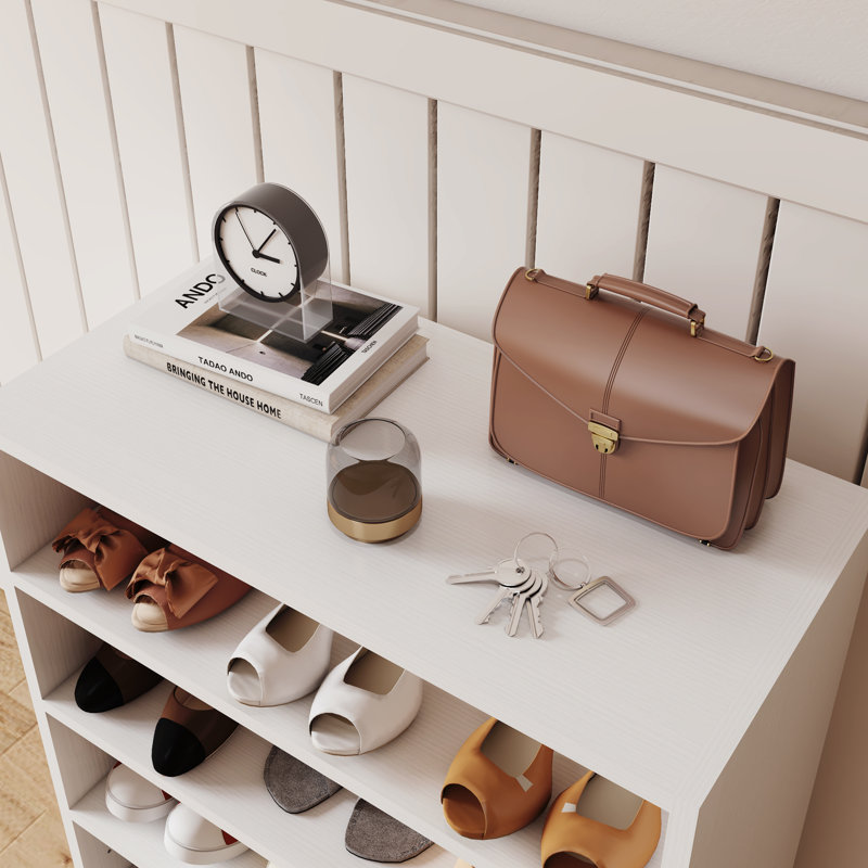 Latitude RunÂ® Shoes Rack, Free Standing Wood Closet Organizer Unit, Ivory White, 31.5" H x 17.7" W x 12" D