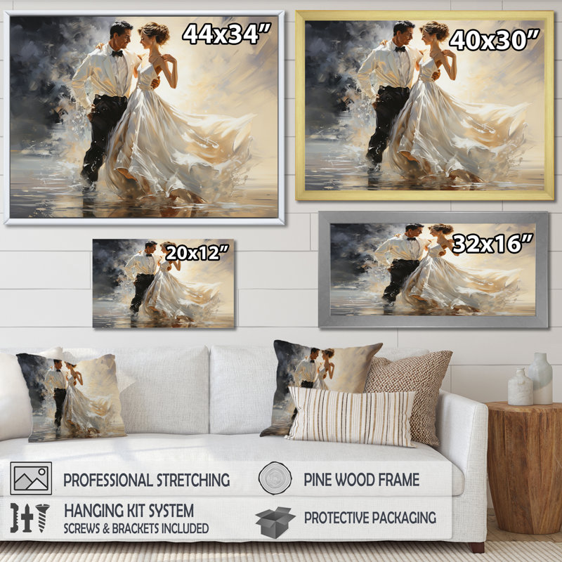 Couple Dance Ballroom Waltz III - Dance, reproduction sur toile, Cadre simple noir, L 44 po x H 34 po x P 1,5 po