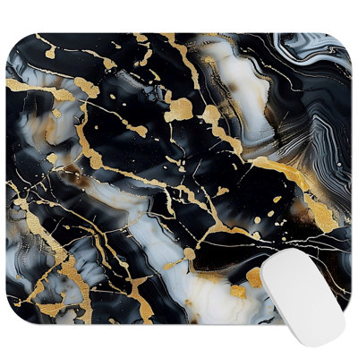 Abstract Black & Gold Geode Crystals Marble VIII Modern Gaming Cute Office Laptop Desk Pad Gift Mat Square Rectangle Non-Slip Mousepad