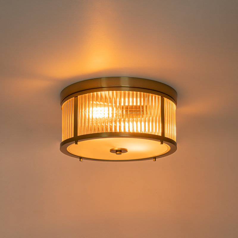 2-light Gold Glass Drum Flush Mount