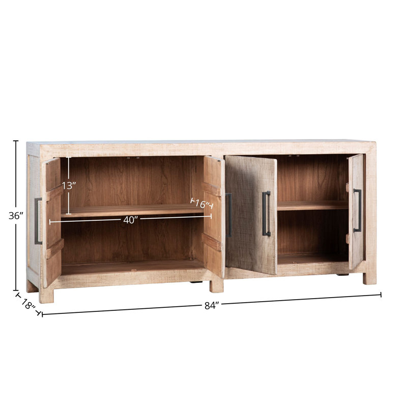 Merwin 84-Inch Reclaimed Pine 4-Door Sideboard, Light Brown