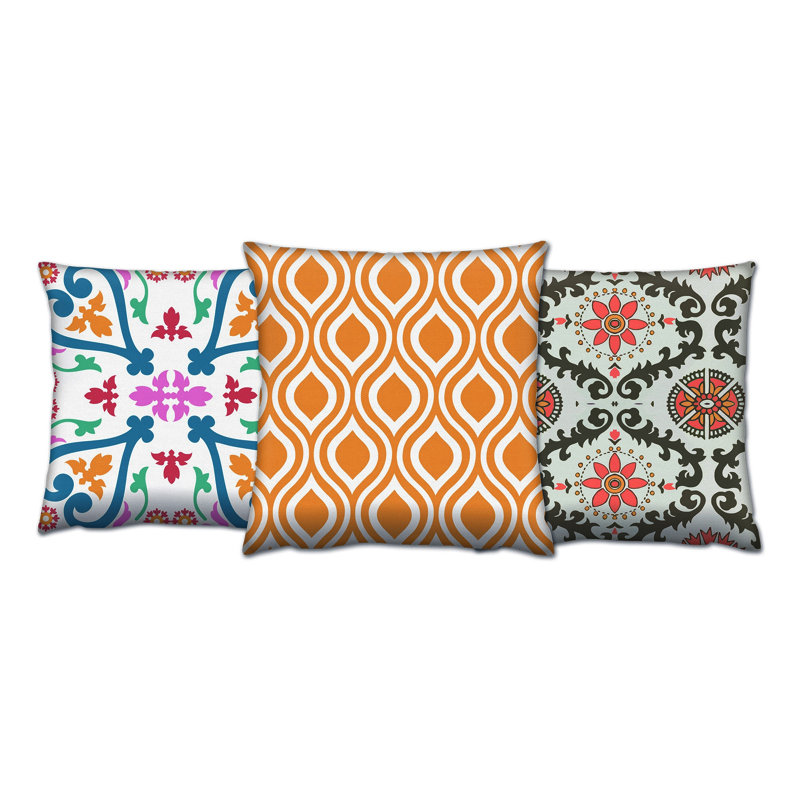 Ensemble de coussins de qualité supérieure (3 pièces), 17 x 17 pouces, rembourrage en silicone souple | 50% coton / 50% polyester, lavable et repassable, fermeture à glissière dissimulée | Parfait pour la décoration intérieure, les canapés et les