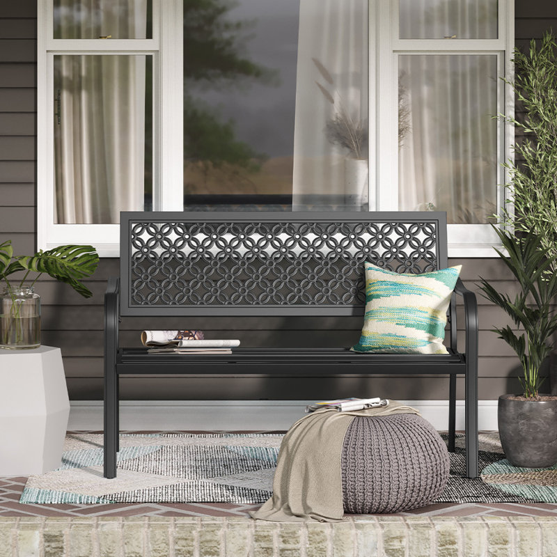Banc de jardin en acier Roselynne, Noir, noir, noir, noir