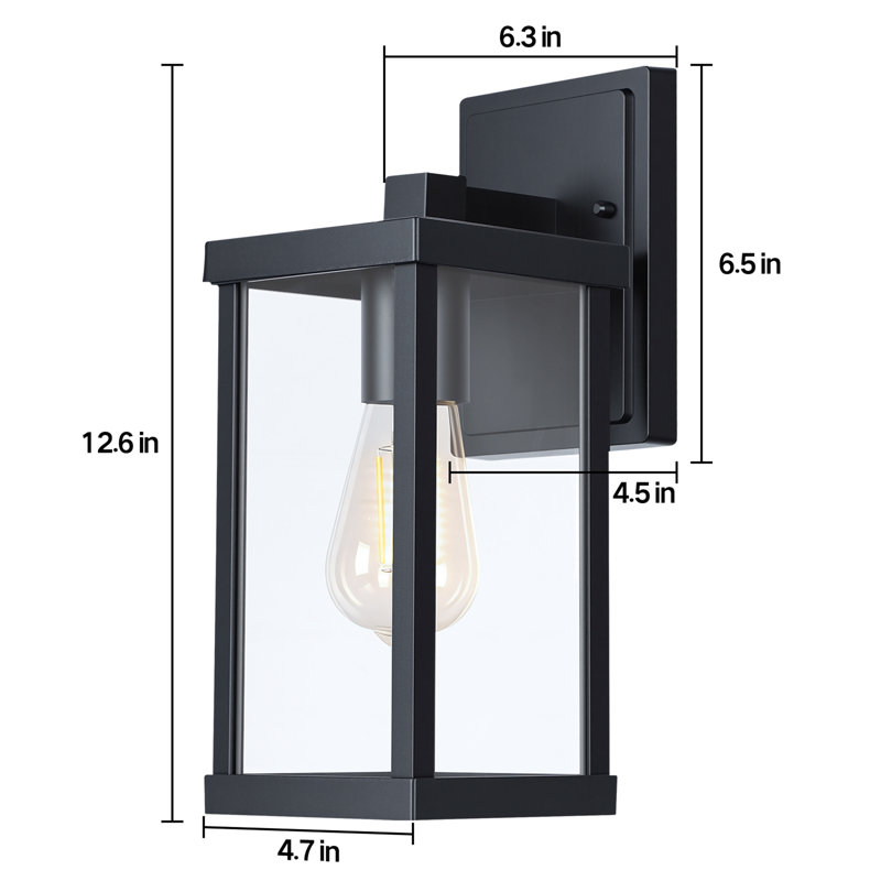Applique murale d'extérieur rectangulaire abat-jour en verre transparent noir
