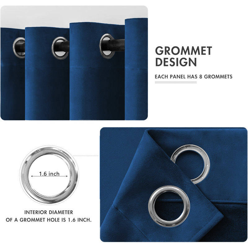 Aspire Homeware 100% Velvet Eyelet Room Darkening Curtain Single Panel for Luxury Window Decor, Blue