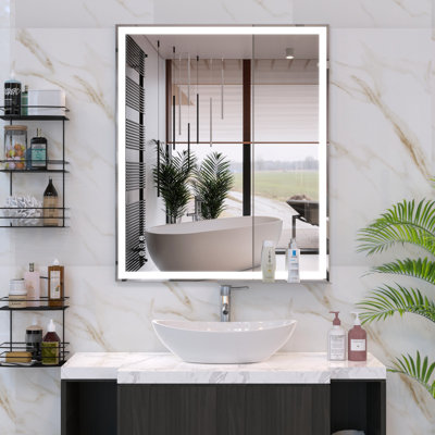 Bathroom Led Mirror 30x36 Inch - Waterproof, Fog, Brightness Adjustable, Fashionable Look Modern Wall Lights, Power Option, Elegant