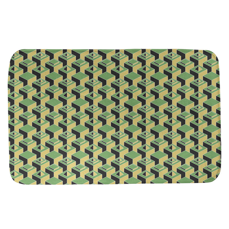 Tapis de bain géométrique antidérapant à motif de gratte-ciels, l 21 po x L 34 po, Vert/jaune