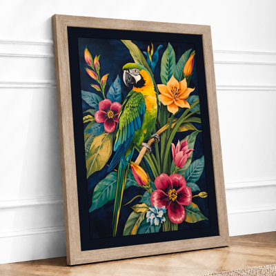 Parrot Among Blossoms Tropical - Framed Print