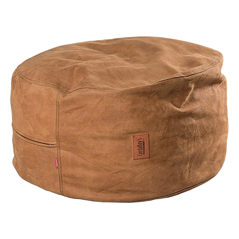 Faux Leather Pouf, Cognac Faux Leather