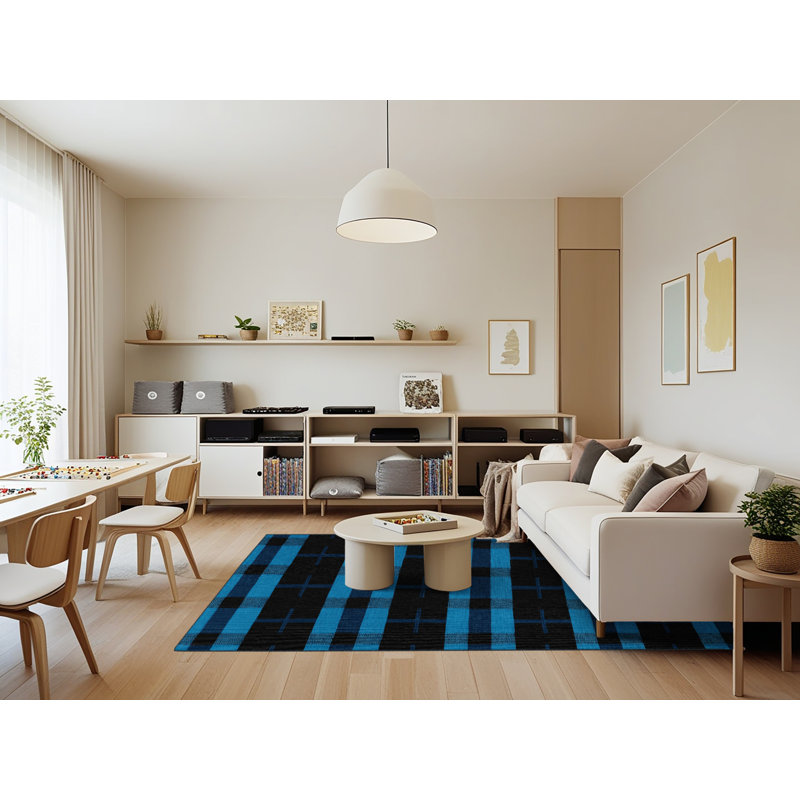 Tapis damier noir lavable à la machine, Rectangle 7 pi x 9 pi