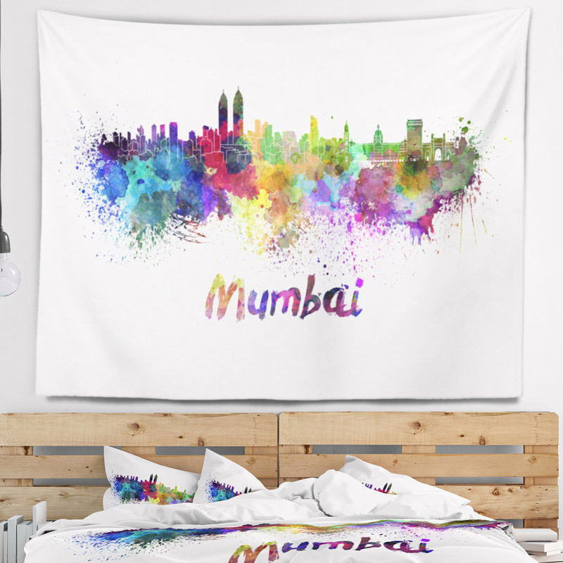 Tapisserie de mumbai skyline Cityscape, H 32 po x l 39 po