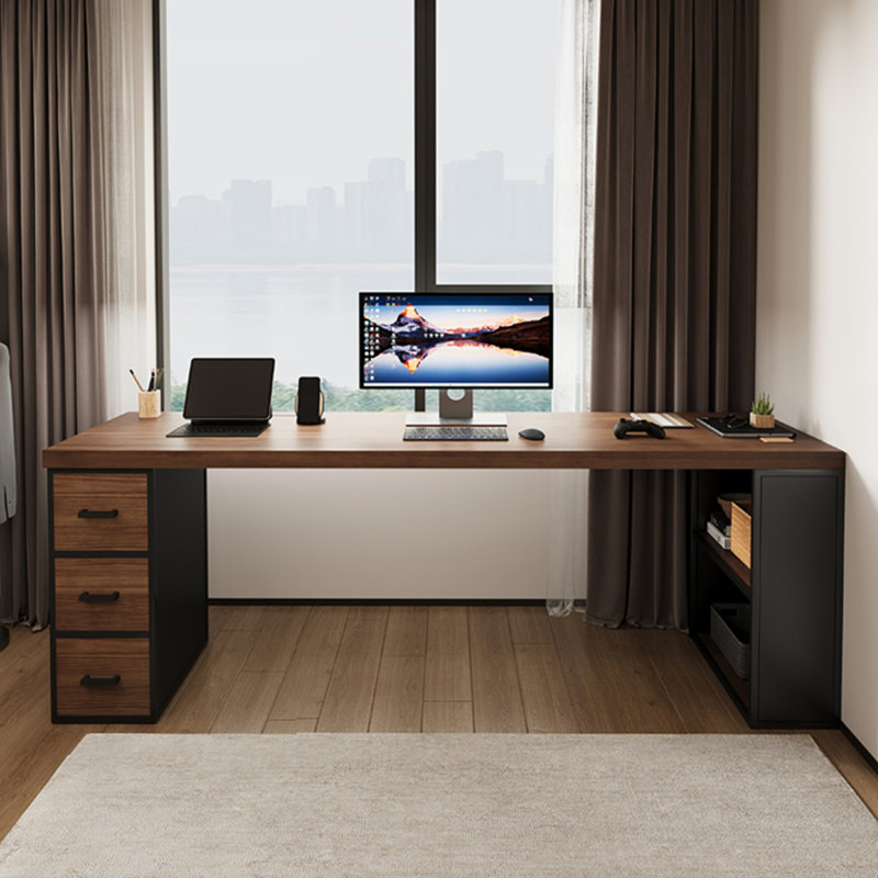 Bureaux rectangulaires en bois massif brun, H 29,53 po x l 70,87 po x P 23,62 po, Retour à gauche