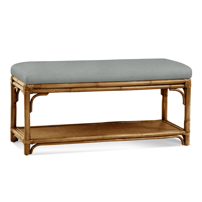 Summer Retreat Wicker Shelf Storage Bench, Honey, Oatmeal Crypton Performance; 0822-74