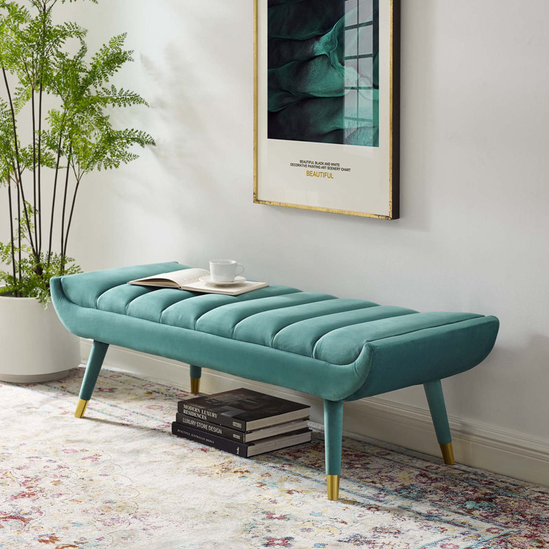 Banc d'appoint argenté en velours touffeté Byron, Tissage bleu sarcelle