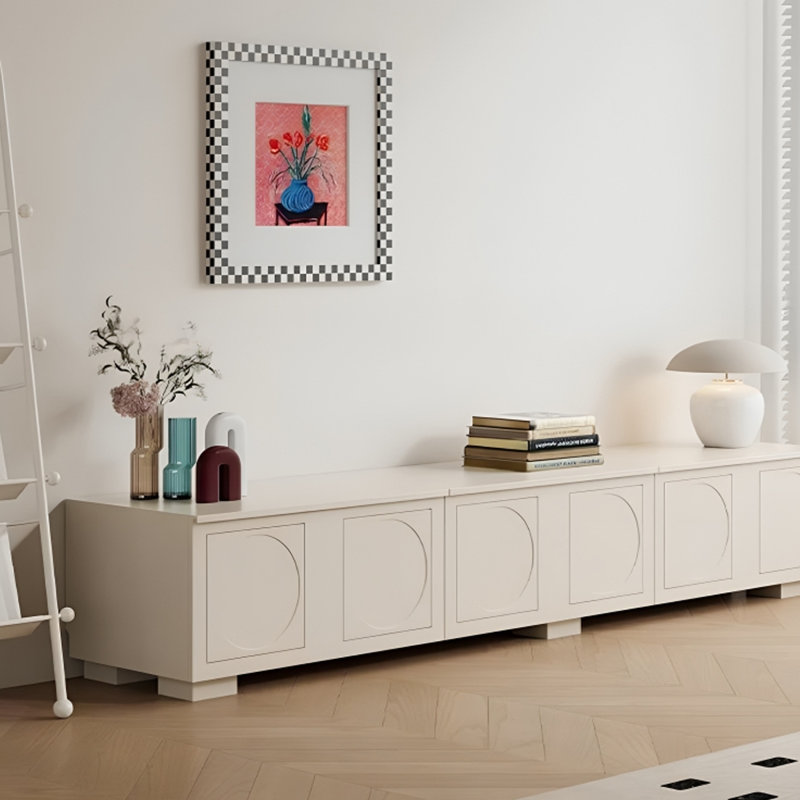 Meuble télé en bois de style français rétro, H 17,71 po x L 86,61 po x l 16,93 po, Crème, crème