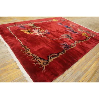 Hand Knotted Wool Area Rug in Red