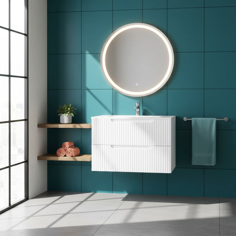 Meuble-lavabo de salle de bain mural de qualité supérieure et lavabo, céramique MDF, conception moderne peu encombrante