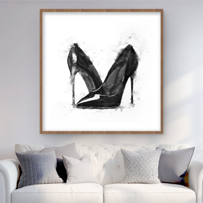 Black High Heels Shoes - Woman Fashion Matted Print Decor