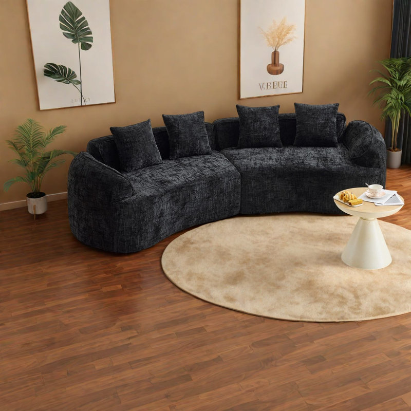 Compression Sofas, 4 Seat Foam Spring Modern Curved Couch for Home