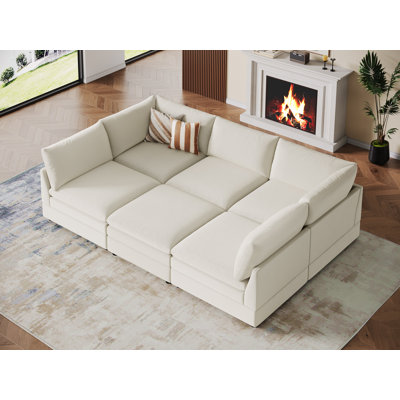 6-Piece Upholstered Modular Sectional Couch, Sofa Bed