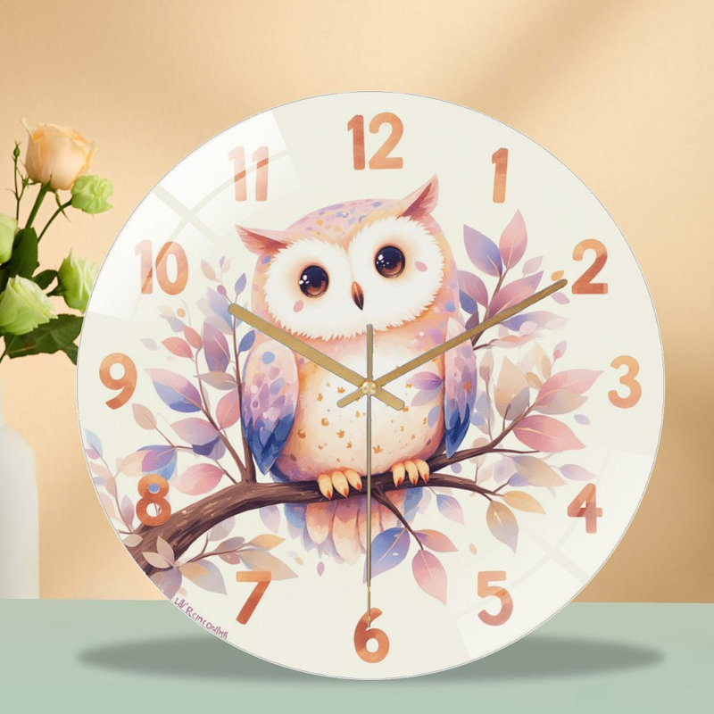Horloge murale mignonne de style hibou - couleurs pastel 12 po
