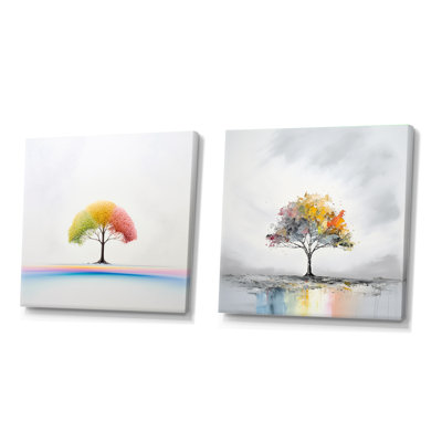 Minimalisme arc-en-ciel arbre de répit - ensemble de 2 collages carrés minimalisme