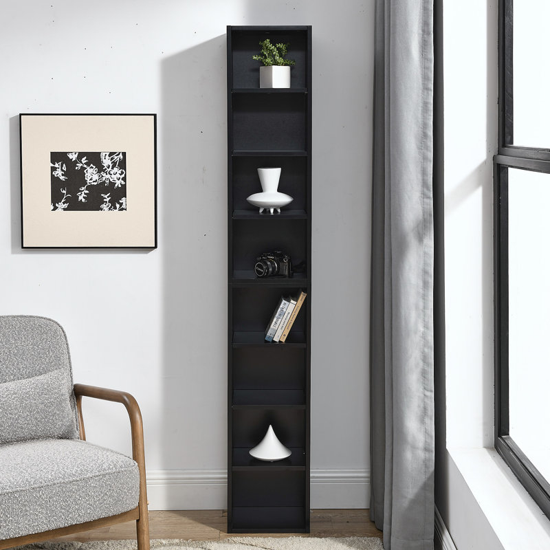 8-Tier Media Tower Rack, CD DVD Slim Storage Cabinet With Adjustable Shelves, Tall Narrow Bookcase Display Bookshelf For Home Office,Multi-Functional Double-Decker Bookcase