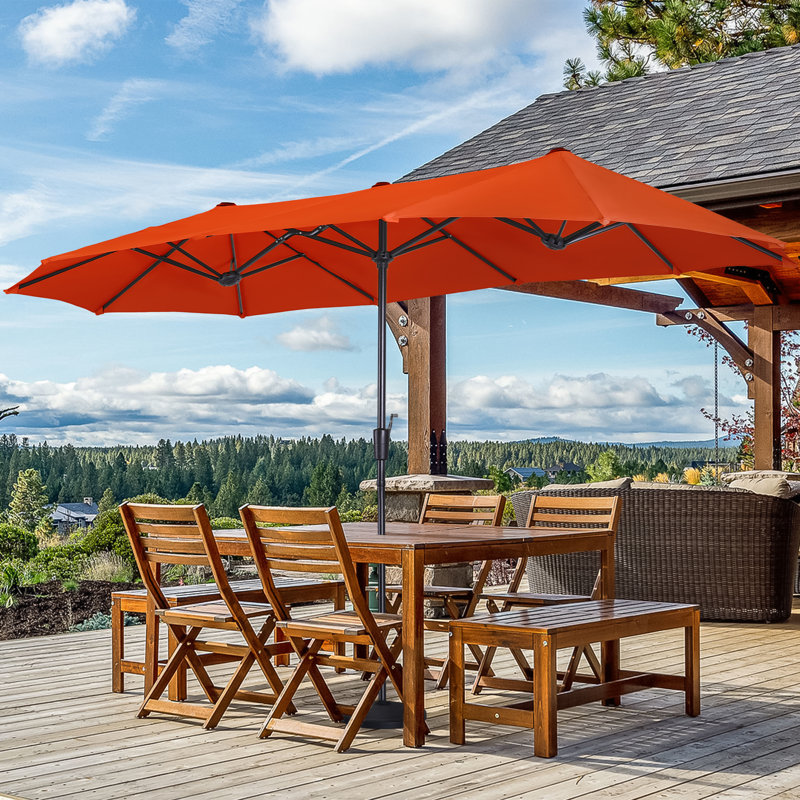 Aletse 13ft Rectangular Market Umbrella, Orange Red
