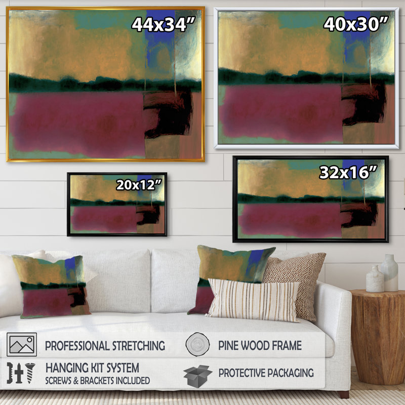 «Blue Sky Above Redend Point V», art mural abstrait sur toile, L 32 po x H 24 po, Cadre flottant doré