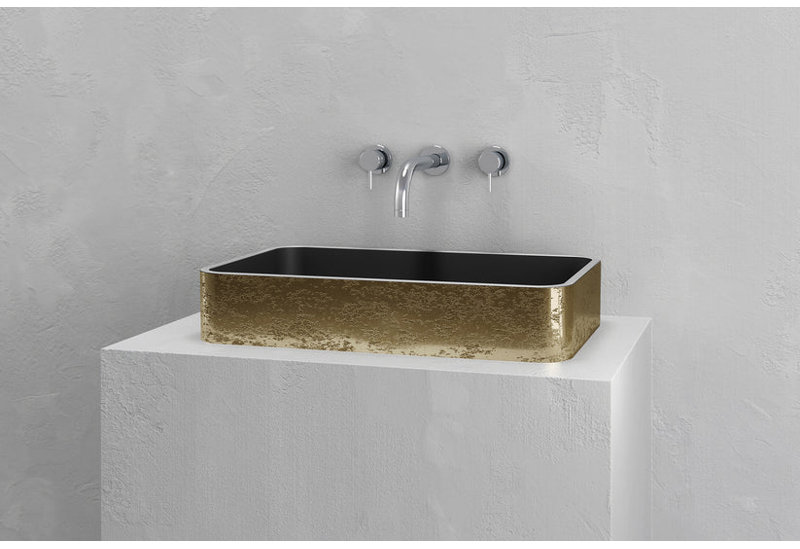Vast Studio Aged Rectangular Countertop Bathroom Sink, Brass/Black